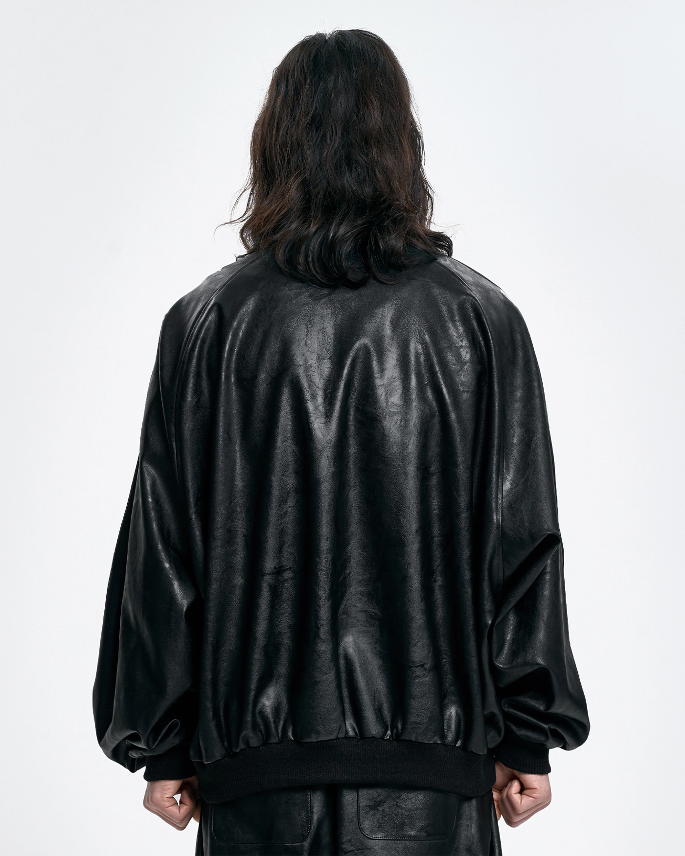 AJOBYAJO Vegan Leather Oversized Blazer