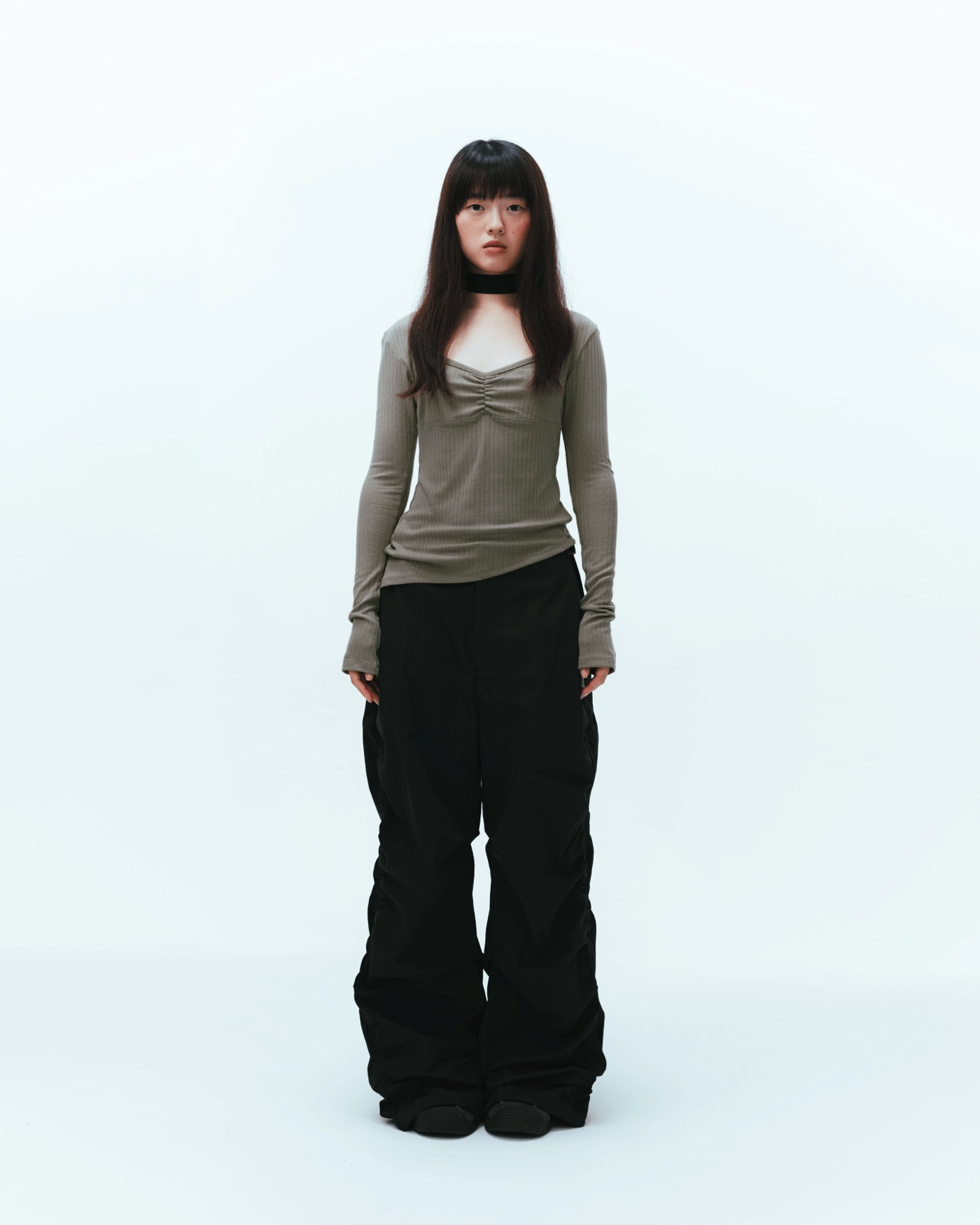 [COYSEIO]24FW★韓国ヘアピン★UNBALANCE SHIRRING TOP GREY COYSEIO UNBALANCE SHIRRING TOP