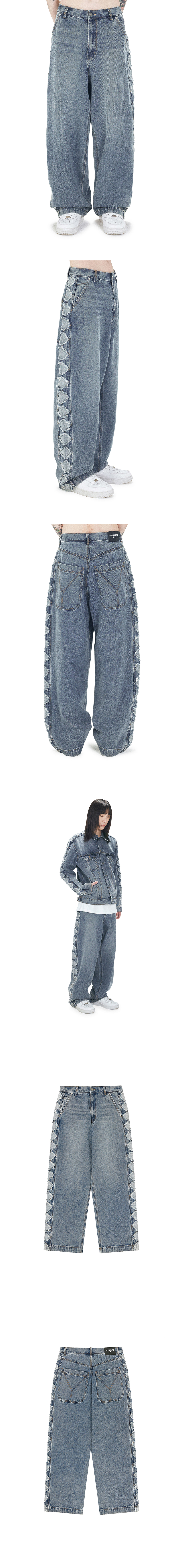 OY DIAMOND CUTTING WASHED DENIM JEANS