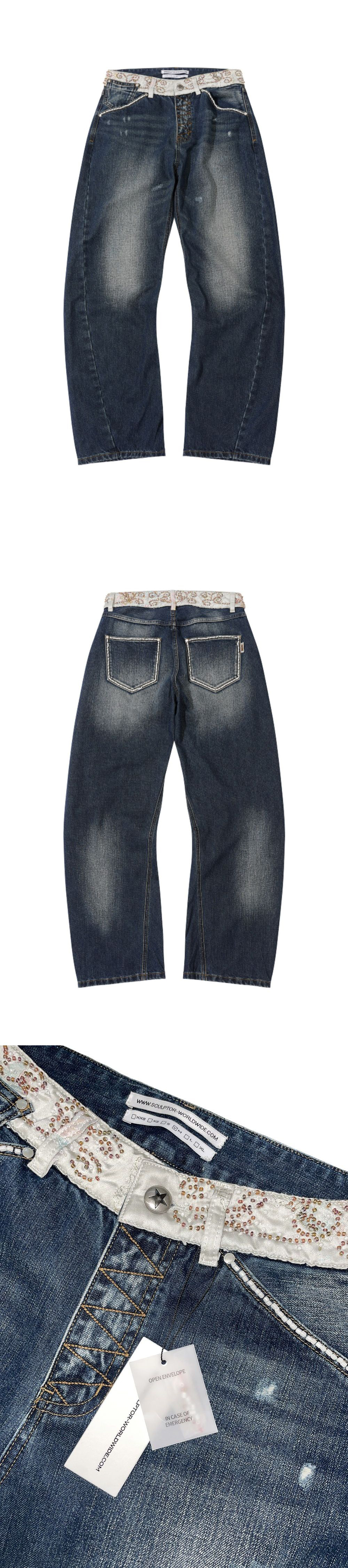 SCULPTOR Beaded Waist Denim Pants SCULPTOR Beaded Waist Denim Pants