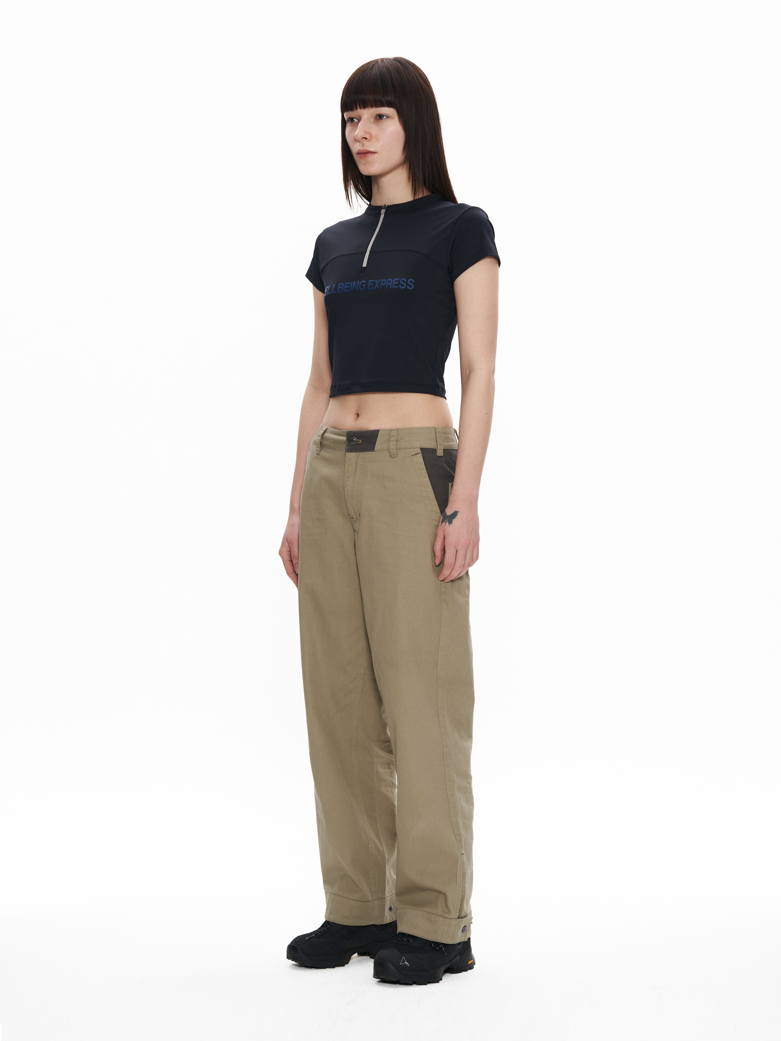 【WELLBEING EXPRESS】 Color Blocked Wide Cotton Pants/追跡付 WELLBEING EXPRESS Colorblocked Wide Cotton Pants