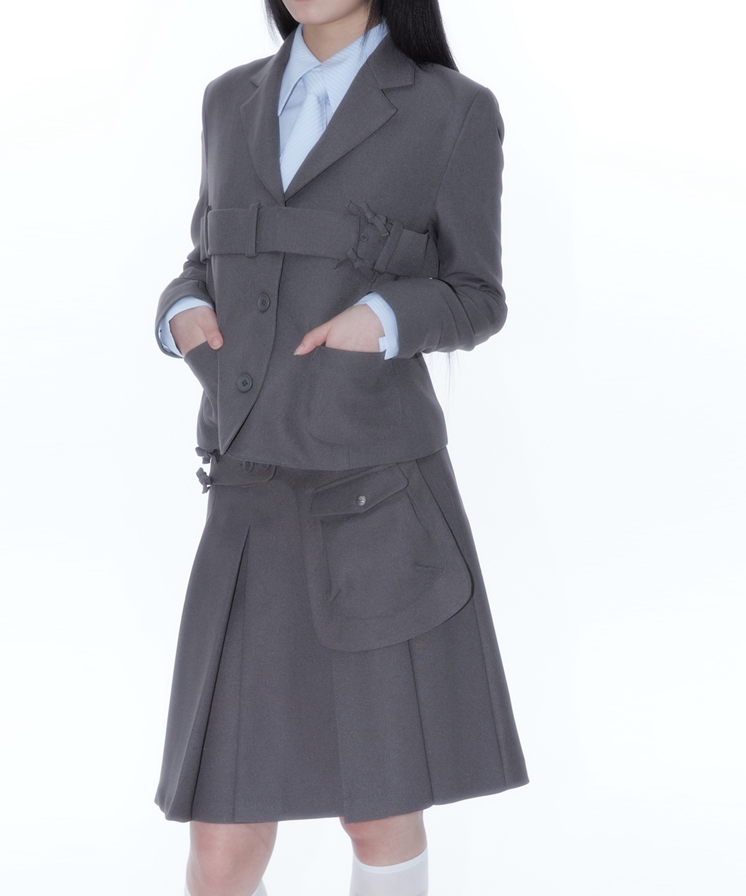 KASHIKO Ribbon Belted Preppy Jacket