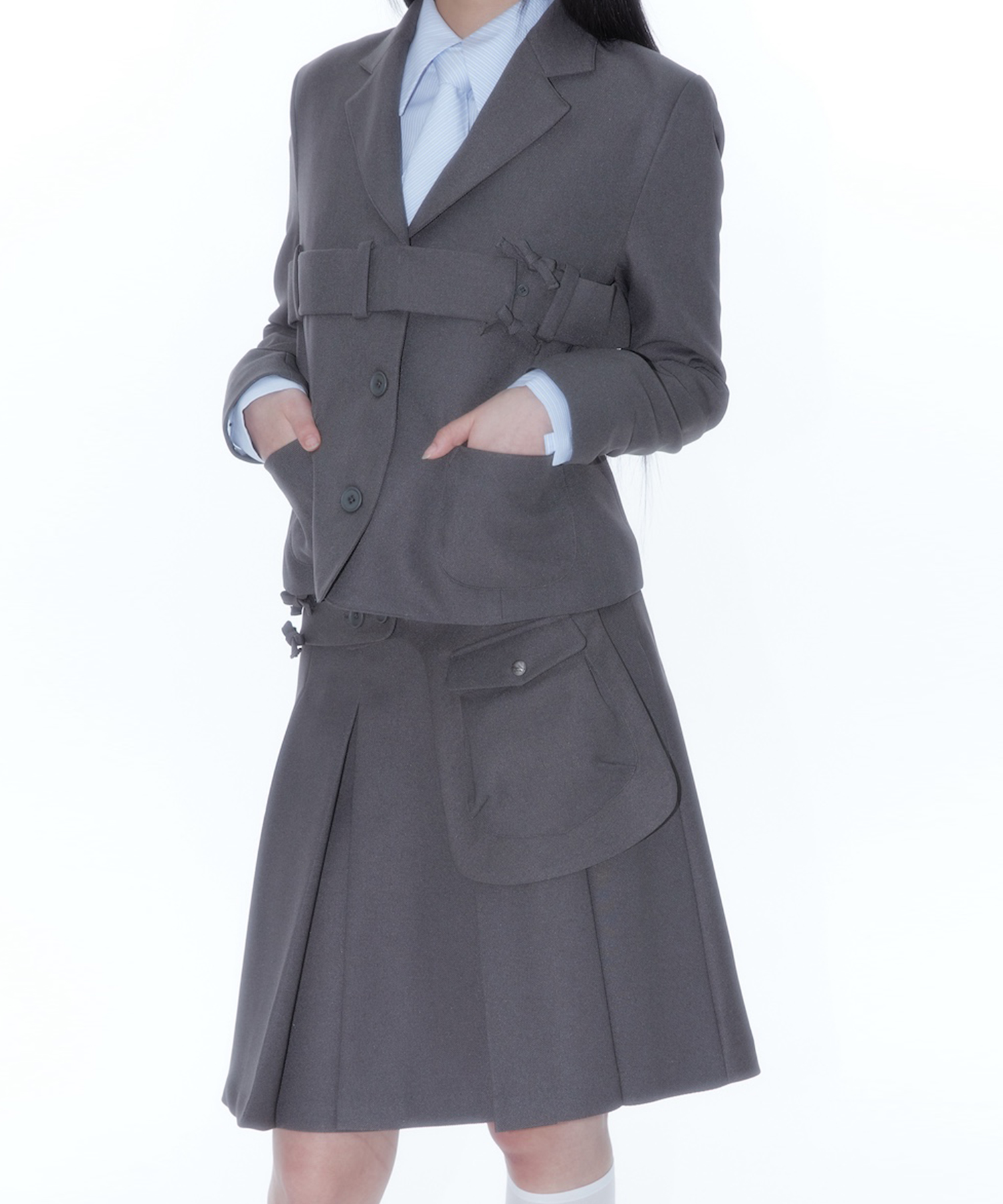 KASHIKO Ribbon Preppy Pleated Skirt