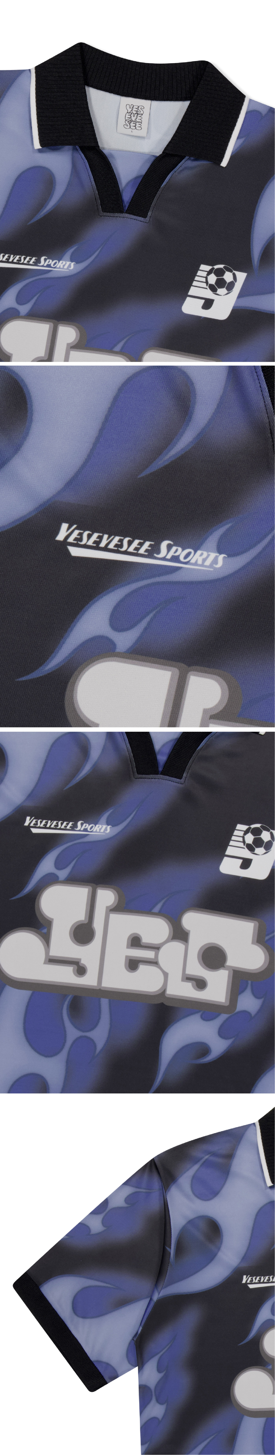 ★関税込★YESEYESEE★Y.E.S Flame Football Jersey★ 예스아이씨 Y.E.S FLAME FOOTBALL JERSEY-BLACK