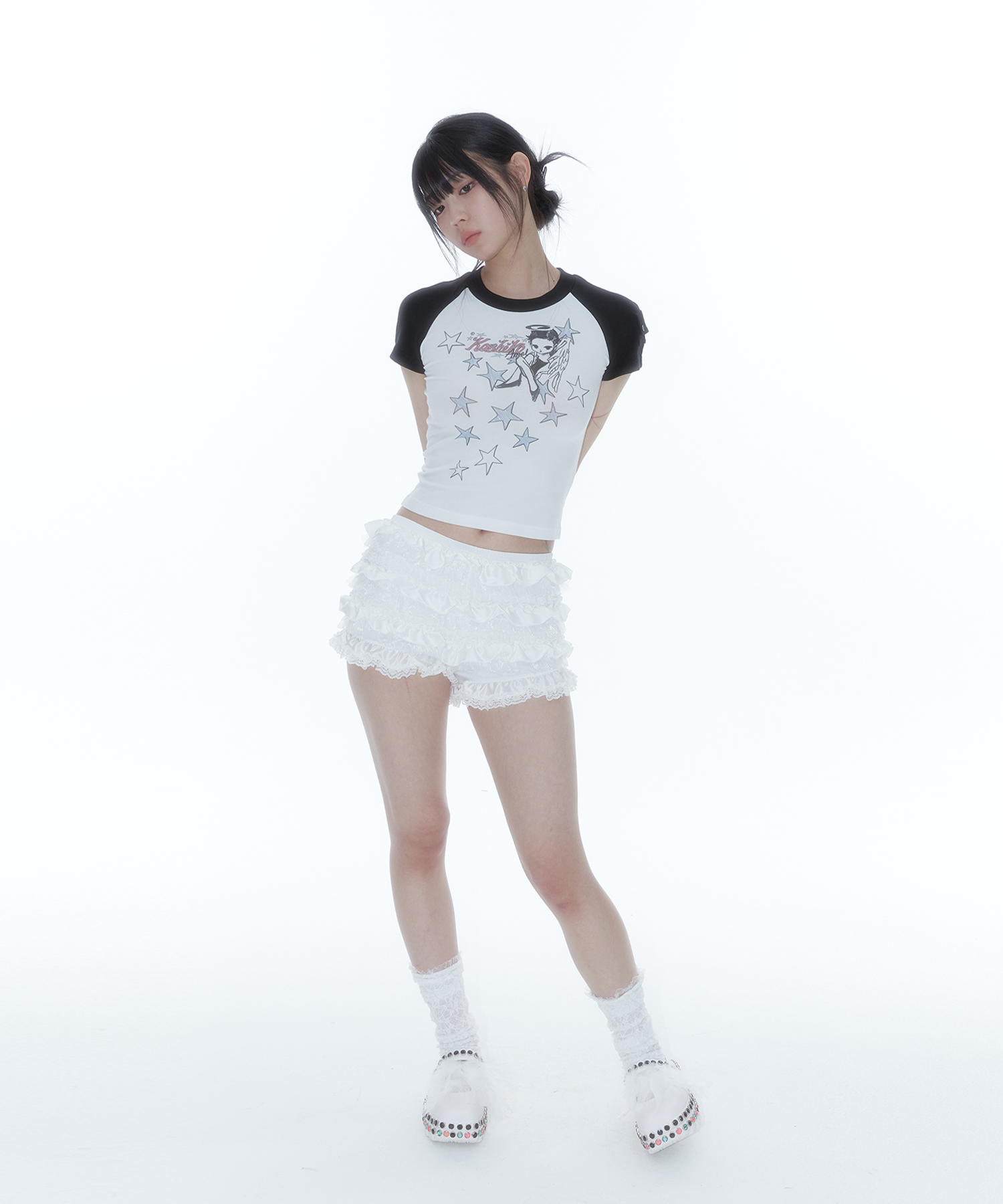 【ぱぴ】Kashiko 韓国 Angelic Pocket Tシャツ 韓国Kashiko カシコ】Kashiko Angelic Pocket Raglan T Shirt