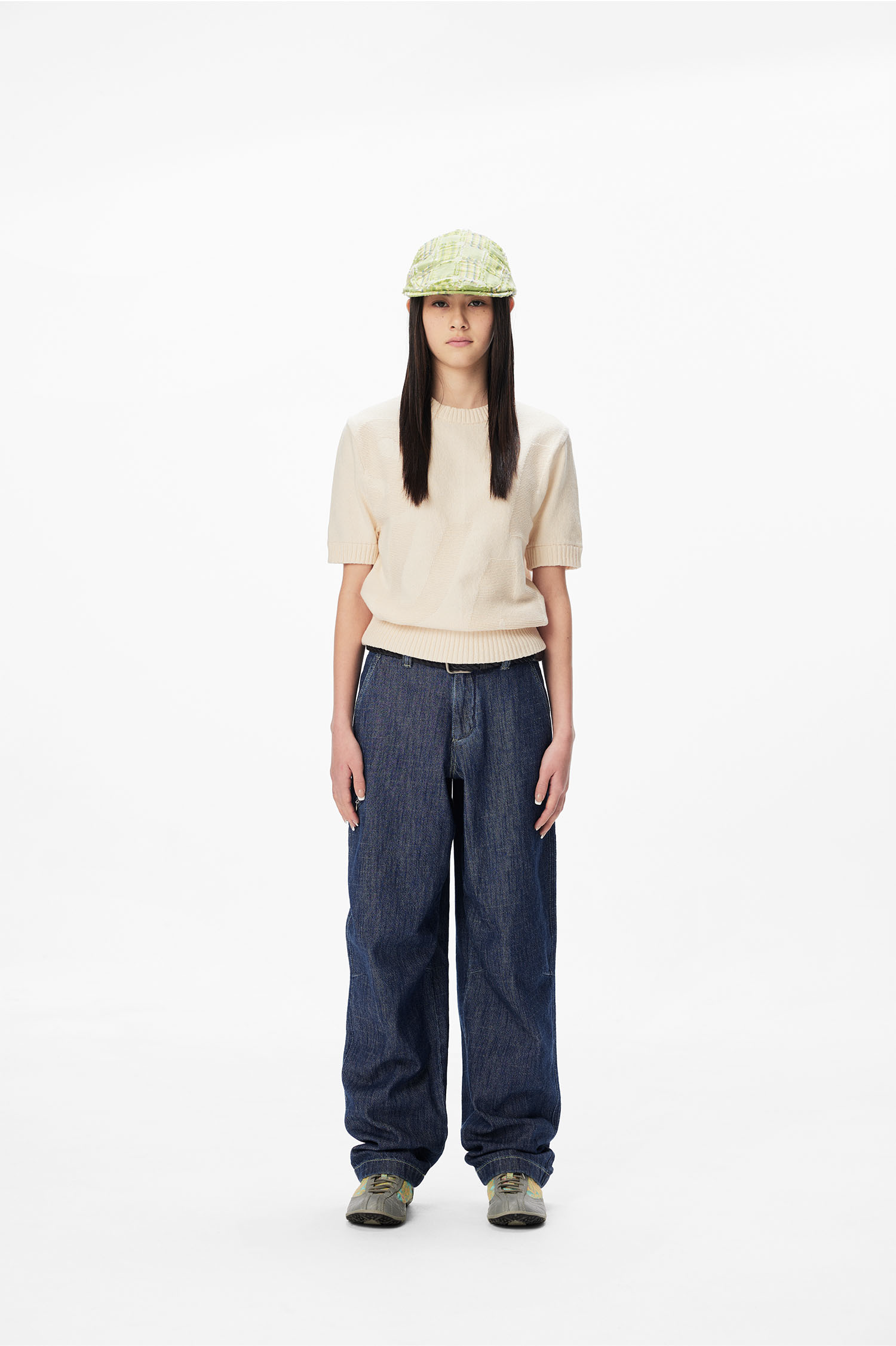 SUNLOVE Plaid Flat Cap Navy