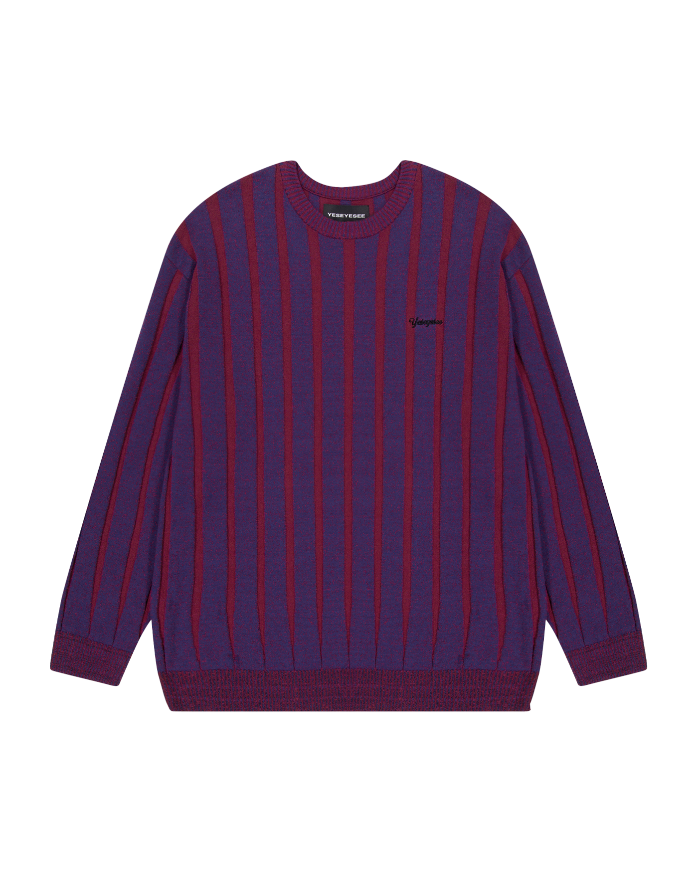 スウェット・トレーナー YESEYESEE Tenga x YES Stripe Knit Pullover Burgundy YS243KKN yeseyesee Tenga x Y.E.S Stripe Knit Pullover - Burgundy