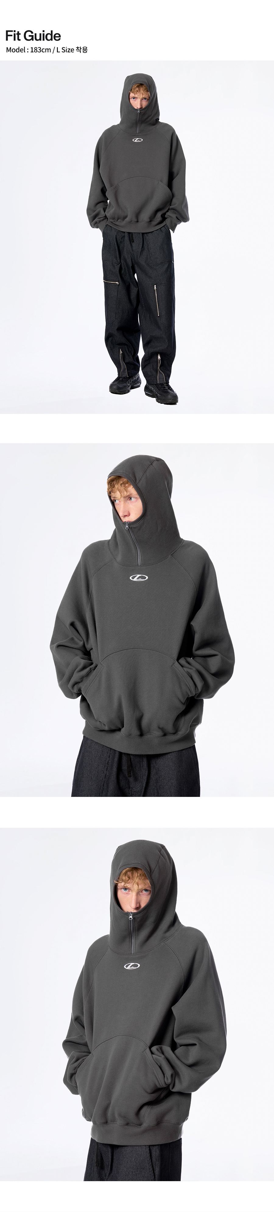 로어즈 L 오발 로고 바라클라바 후디 챠콜 LOR24FUHD0012CH 로어즈 L 오발 로고 바라클라바 후디 챠콜 LOR24FUHD0012CH