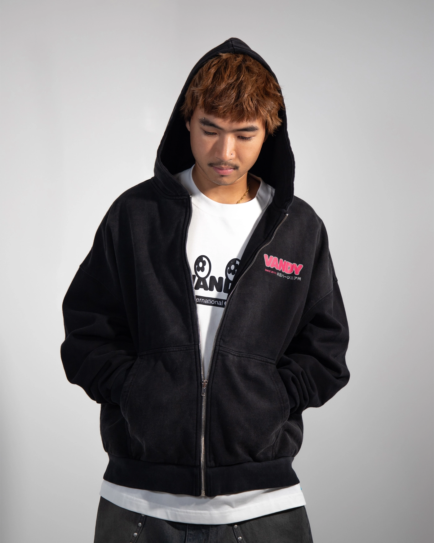 VANDY THE PINK BASIC LOGO ZIP UP BLACK ジップアップ パーカー VANDY THE PINK】BASIC LOGO ZIP UP (パーカー・フーディ