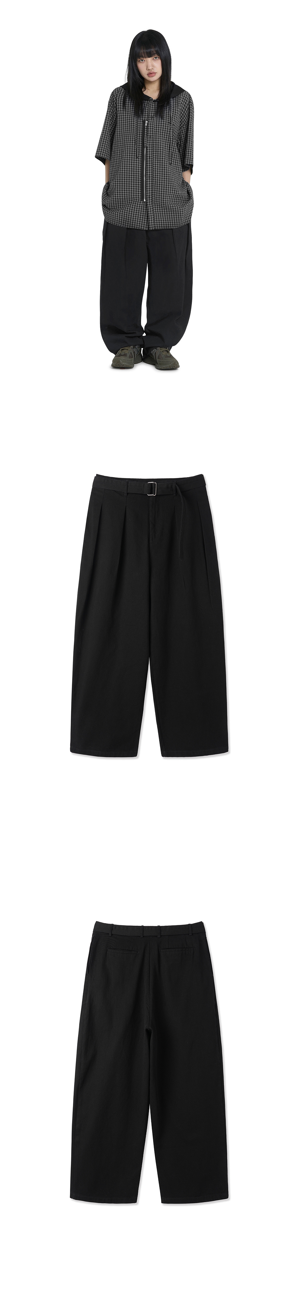 OY BELTED SIDE TWO TUCK WIDE PANTS