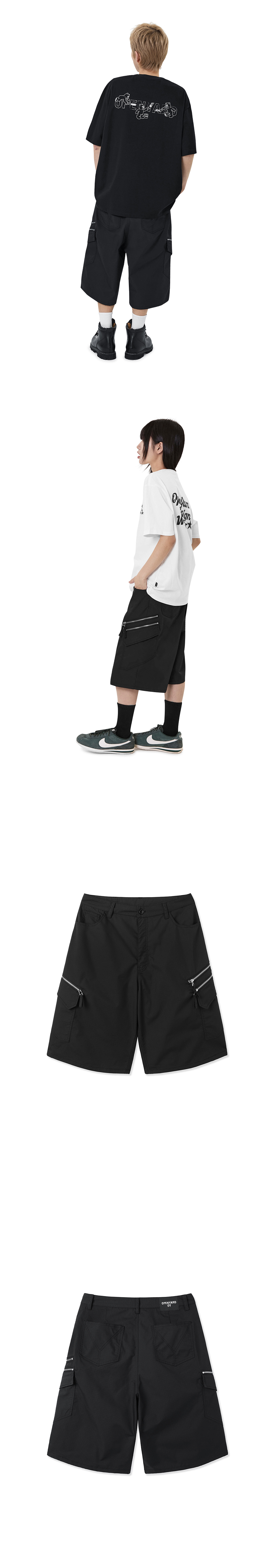 ★OY★MULTI ZIP CARGO SHORTS - BLACK★正規品/韓国直送料込 Erston Men's Lightweight Multi Pocket Casual Outdoor Twill