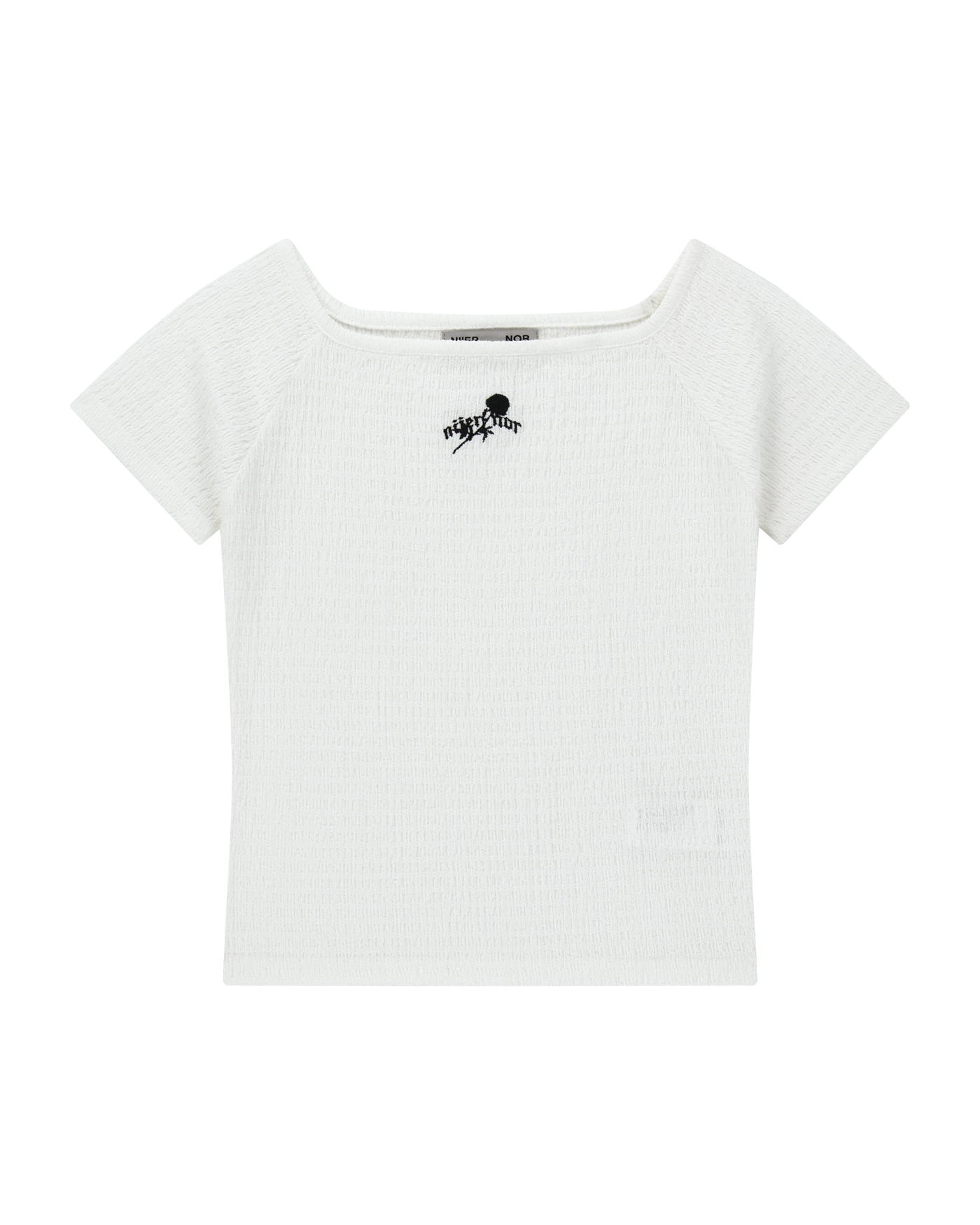 【NIIER NOR】WRINKLE OFF SHOULDER CROP TOP NIIER NOR WRINKLE OFF SHOULDER CROP TOP