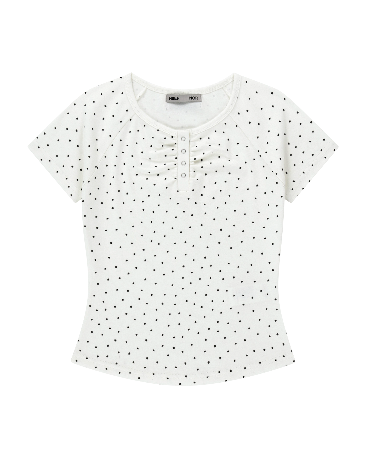 ★NIIER NOR★ SHIRRING STAR BUTTON DOWN TEE SHIRRING STAR BUTTON DOWN TEE_GREY - NIIER NOR