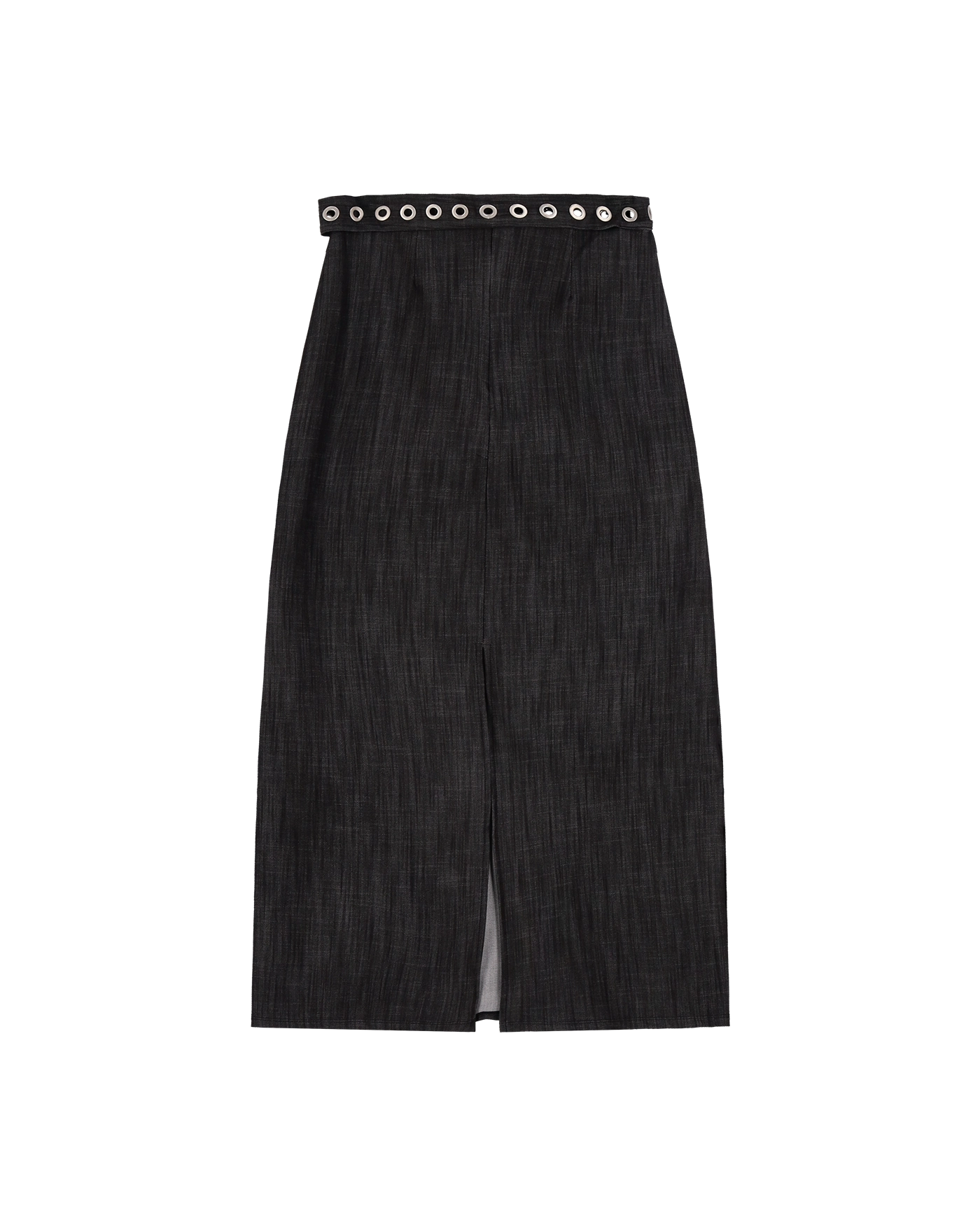 polysooem★韓国★人気シリーズ DENIM EYELET BELTED SLIT SKIRT DENIM EYELET BELTED SLIT SKIRT, BLACK - polysooem