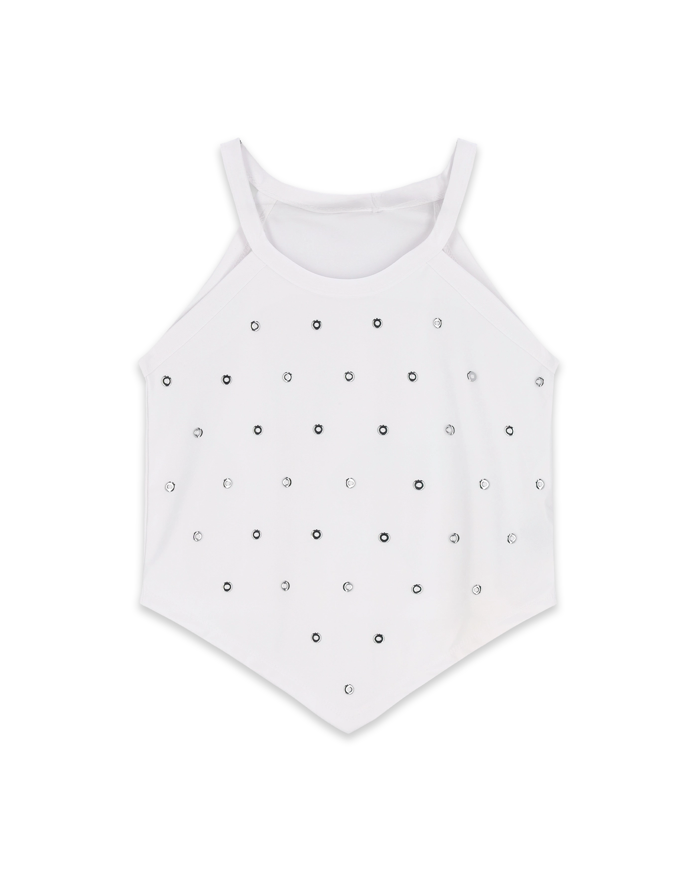 [POLYSOOEM] EYELET GLOSSY HALTER TOP / 追跡付 Polysooem Eyelet Glossy Halter Top - White | International Store