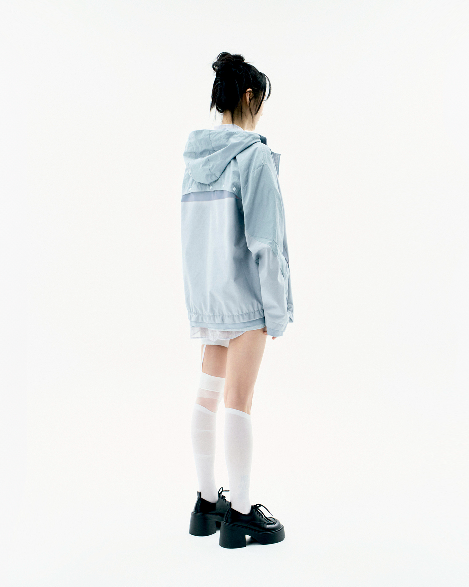 【OJOS】25SS★ Paneled Crop Shell Jacket OJOS | Paneled Crop Shell Jacket - Stone Blue