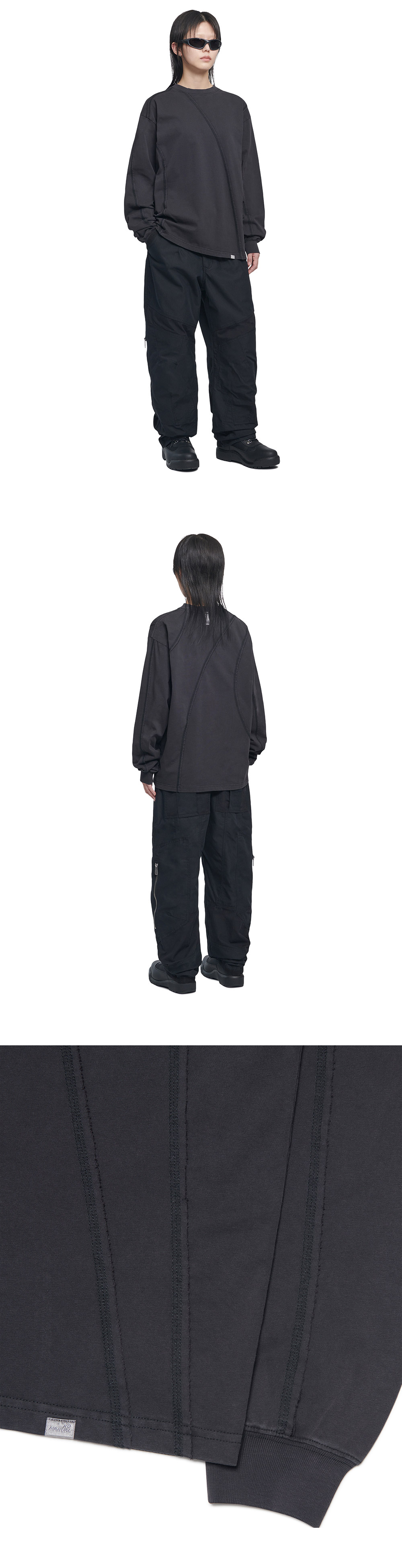 NOMANUAL OVERDYED CUTTING LONG SLEEVE TEE