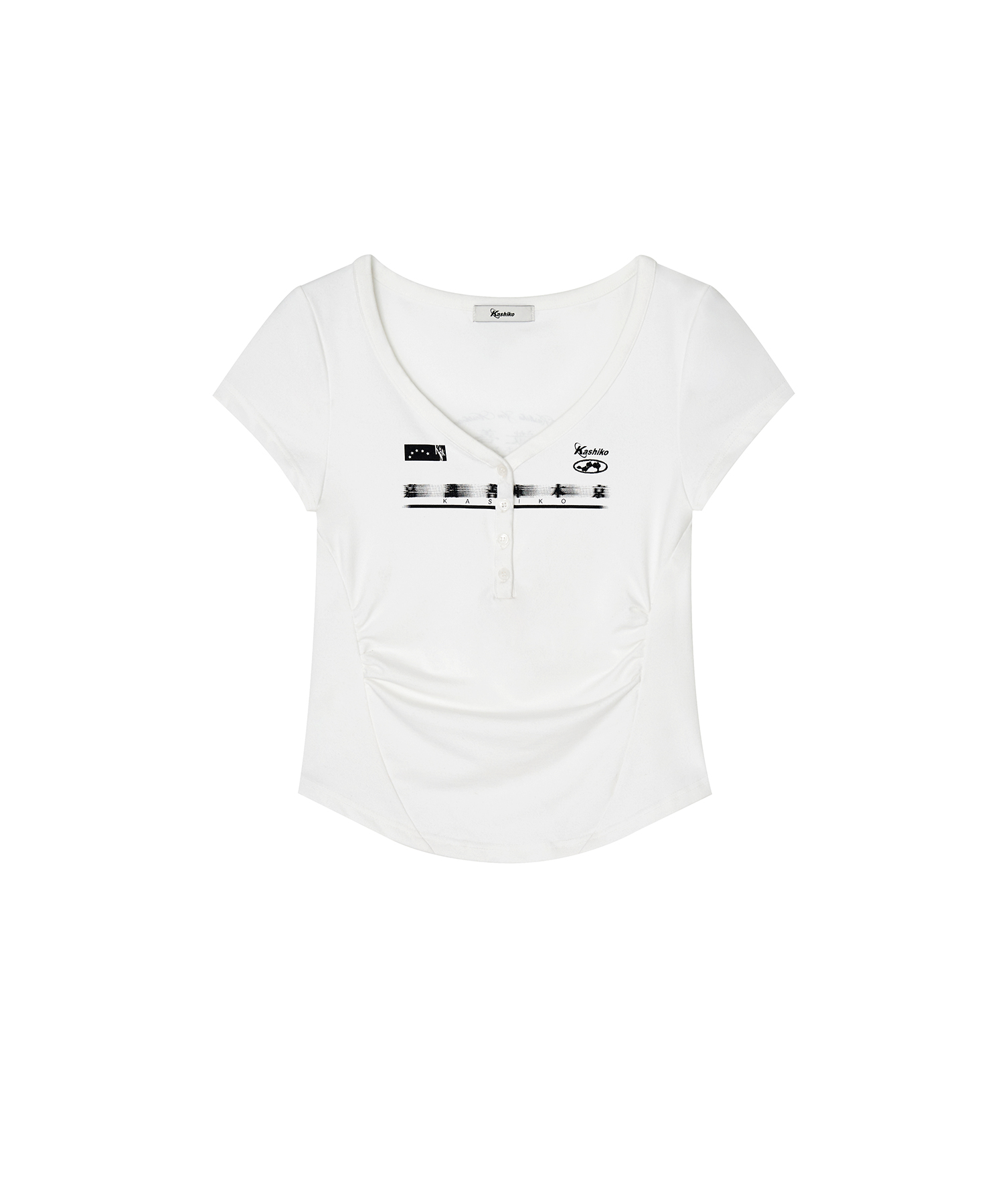 [Kashiko] ★ Zen Button Henley Neck Top KASHIKO Zen Button Henley Neck Top White