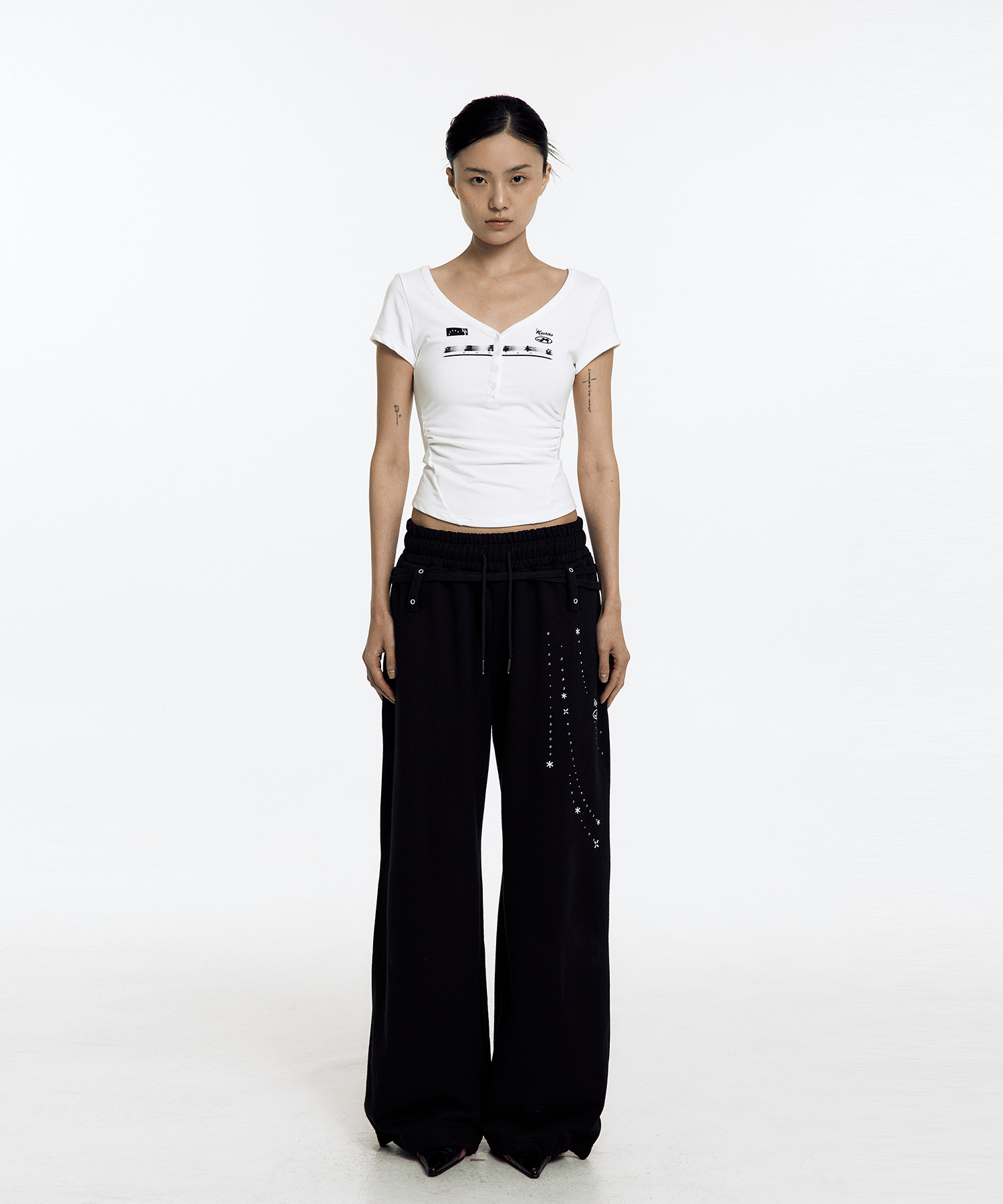 [Kashiko] ★ Zen Button Henley Neck Top KASHIKO Zen Button Henley Neck Top White