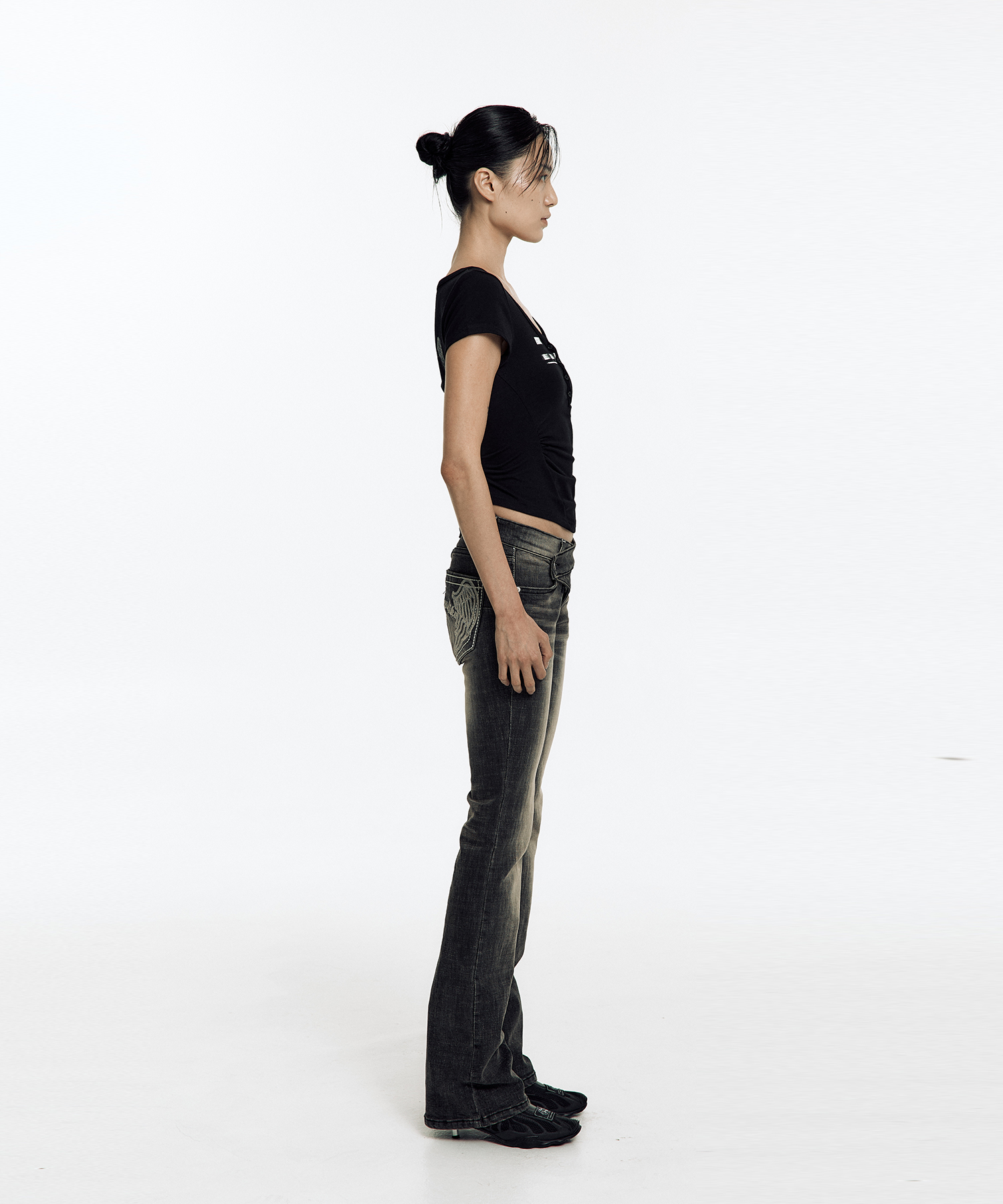 ★KASHIKO★ Zen Button Henley Neck Top KASHIKO Zen Button Henley Neck Top Black