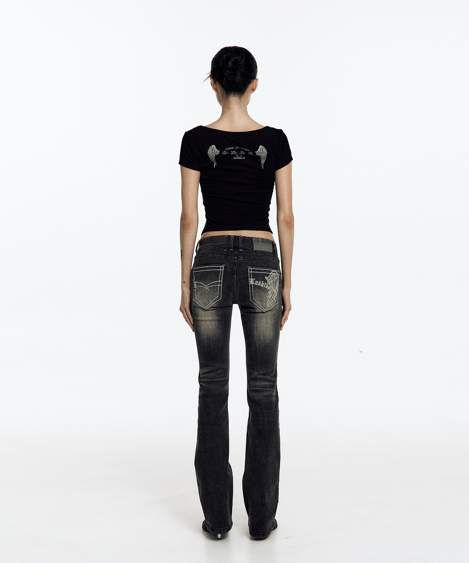 KASHIKO Zen Button Henley Neck Top Black