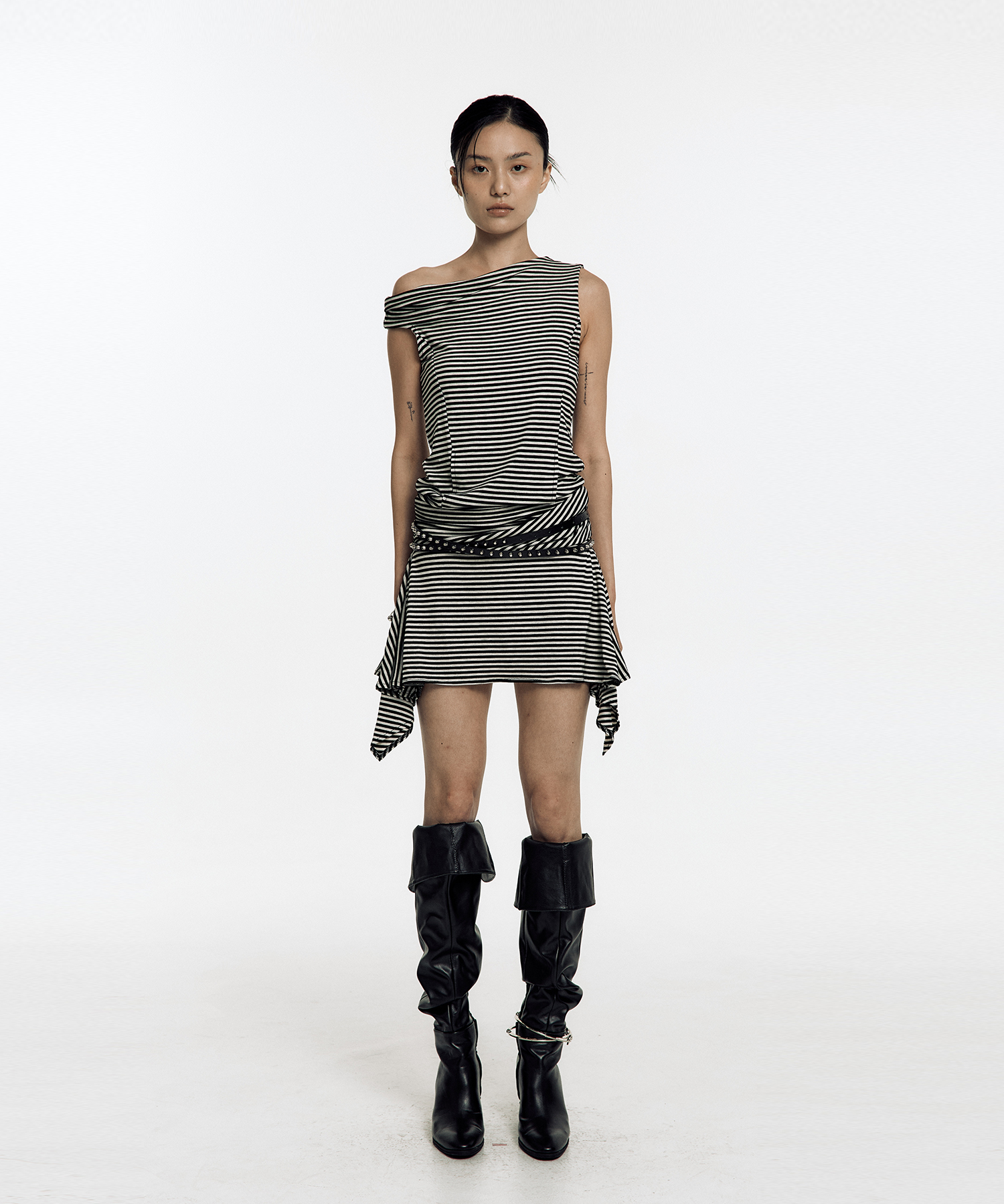 Kashiko★ワンピース★Asymmetric Stud Onepiece /追跡あり KASHIKO Asymmetric Stud Onepiece Stripe