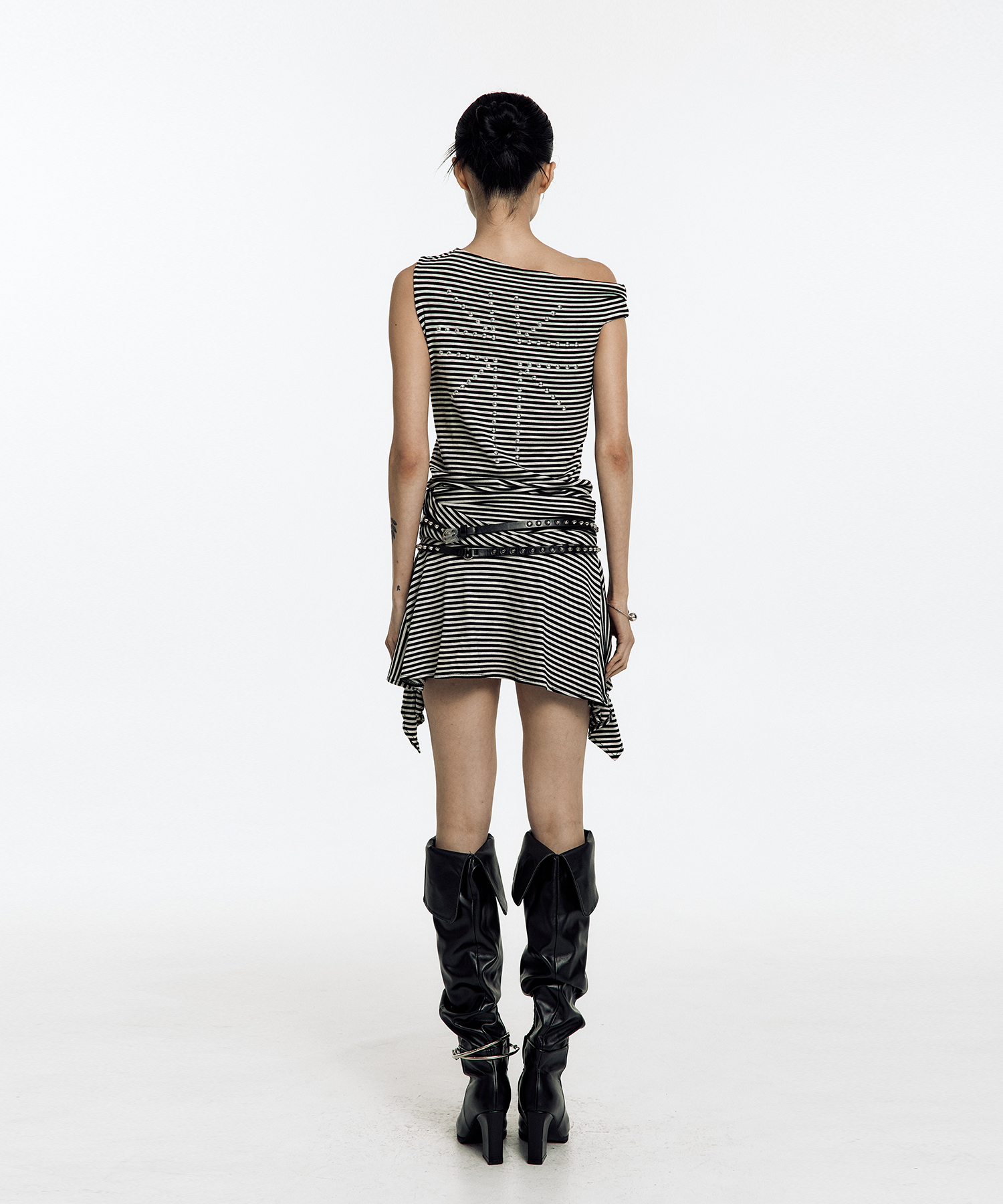 Kashiko★ワンピース★Asymmetric Stud Onepiece /追跡あり KASHIKO Asymmetric Stud Onepiece Stripe
