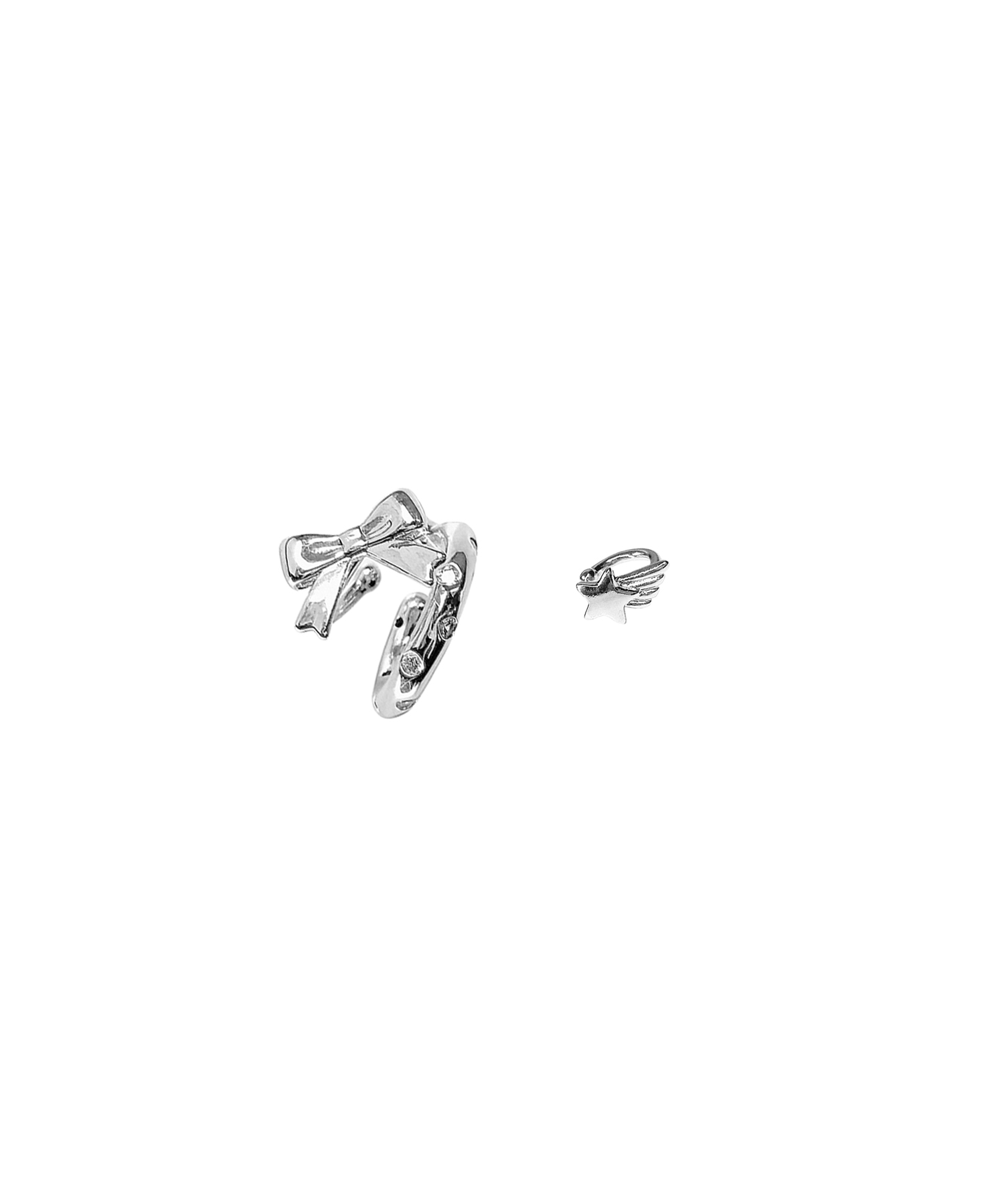 KASHIKO Big Ribbon Shooting Star Ear Cuff Set Silver