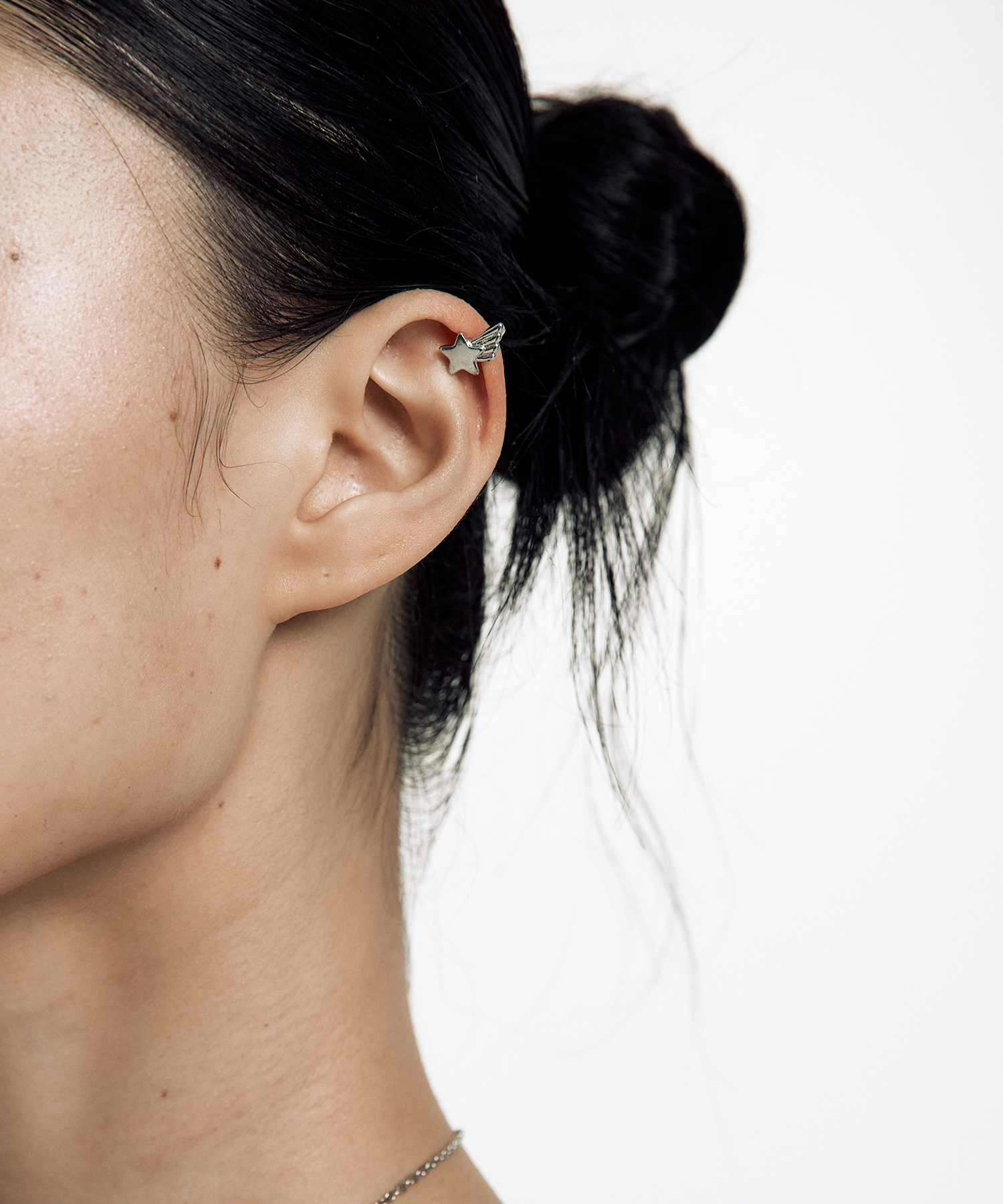 KASHIKO Big Ribbon Shooting Star Ear Cuff Set Silver