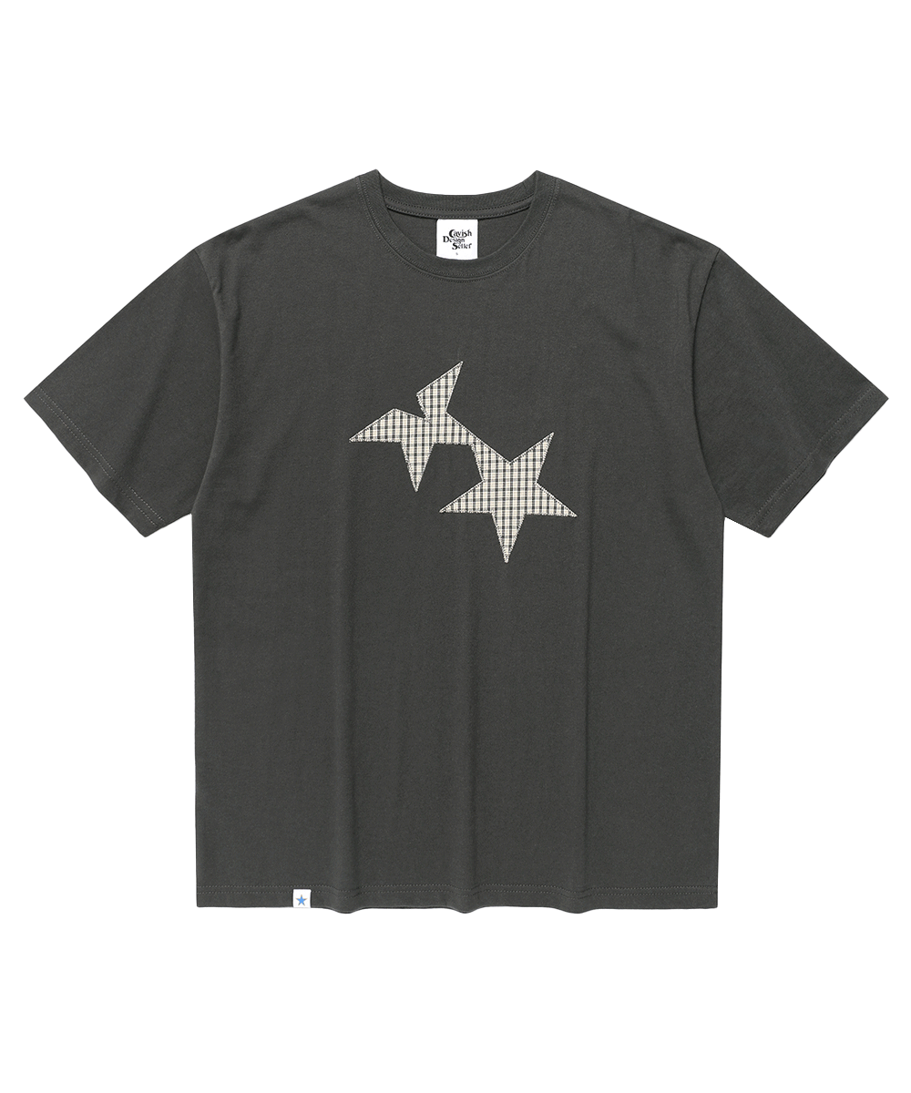 [CAVISH] TWIN STAR CHECK APPLIQUE SS TEE ★大人気★ CAVISH TWIN STAR CHECK APPLIQUE SS TEE