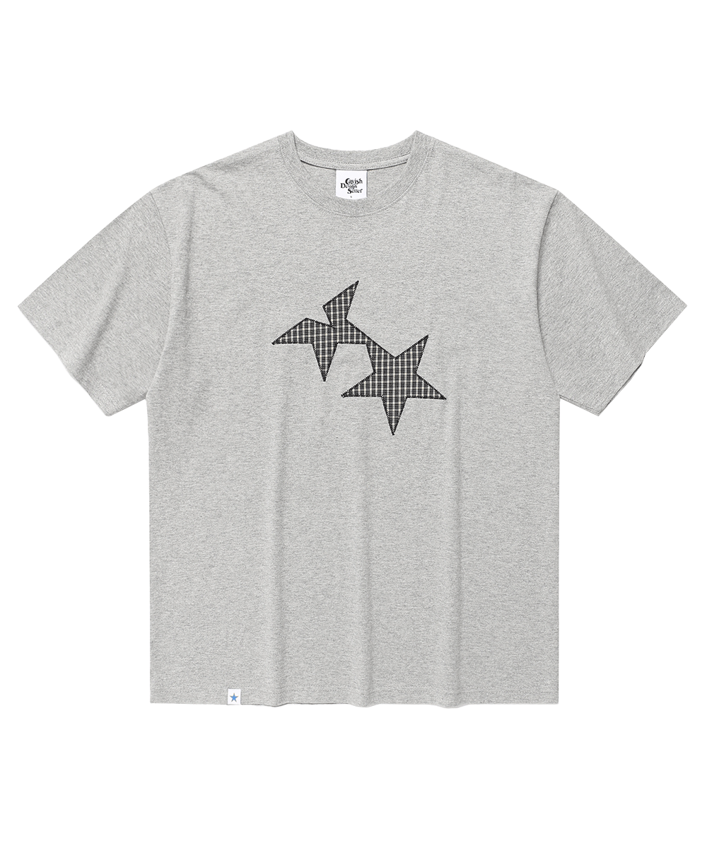 [CAVISH] TWIN STAR CHECK APPLIQUE SS TEE ★大人気★ CAVISH TWIN STAR CHECK APPLIQUE SS TEE