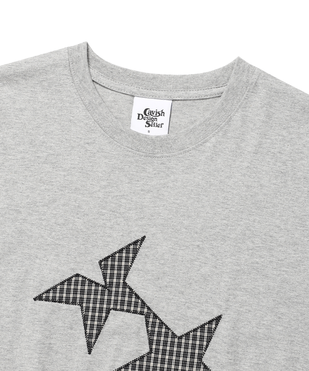 [CAVISH] TWIN STAR CHECK APPLIQUE SS TEE ★大人気★ CAVISH TWIN STAR CHECK APPLIQUE SS TEE