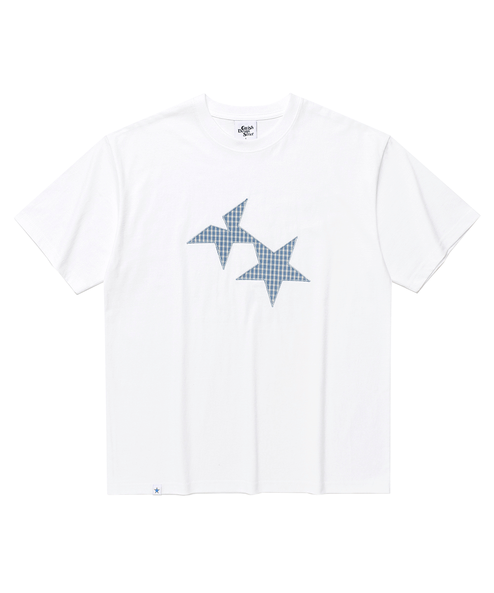 [CAVISH] TWIN STAR CHECK APPLIQUE SS TEE ★大人気★ CAVISH TWIN STAR CHECK APPLIQUE SS TEE