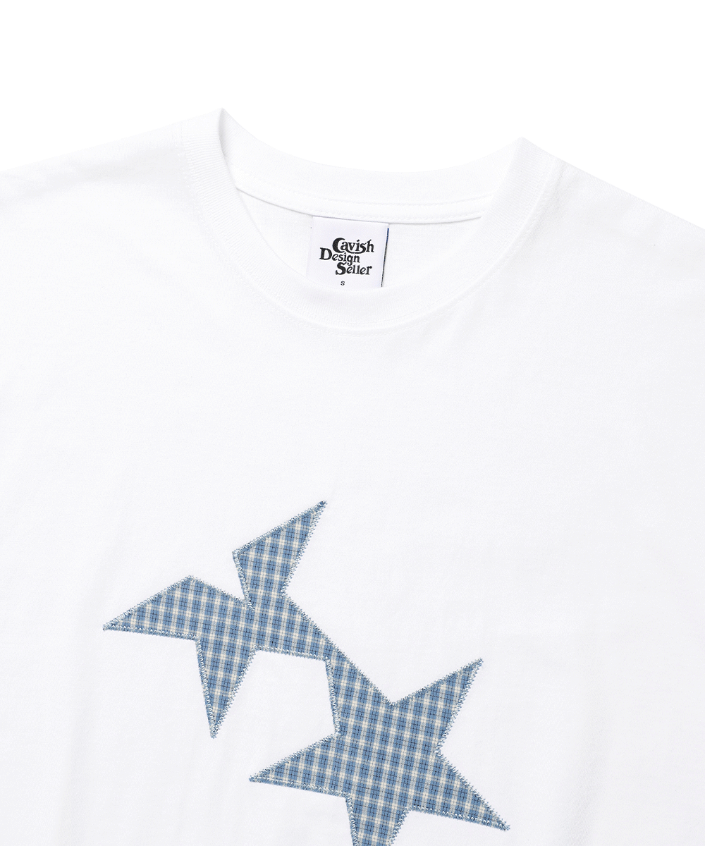 [CAVISH] TWIN STAR CHECK APPLIQUE SS TEE ★大人気★ CAVISH TWIN STAR CHECK APPLIQUE SS TEE