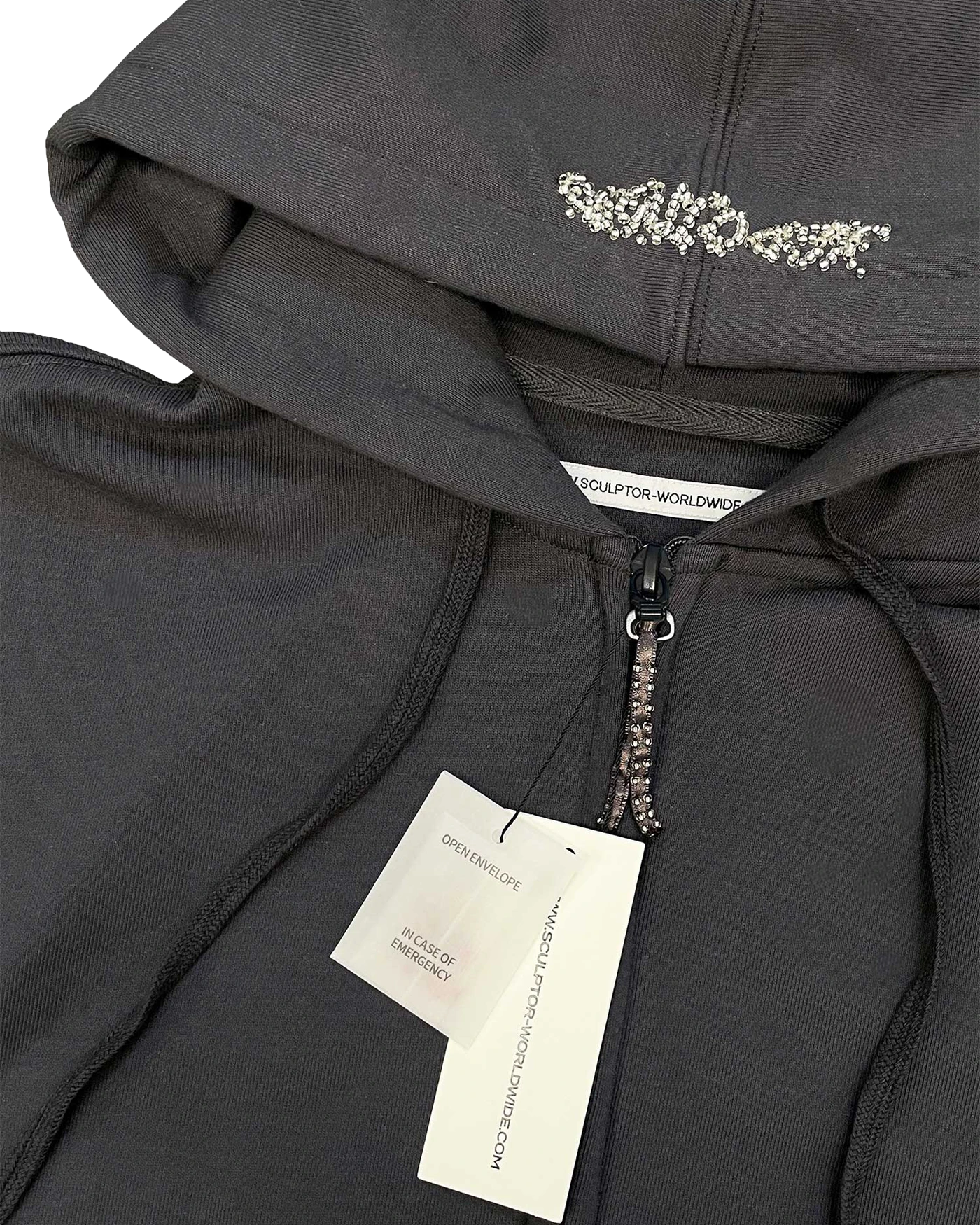 ★SCULPTOR★ Beaded Saint Hoodie ZipUp Charcoal SC24A121FLCH SCULPTOR Beaded Saint Hoodie Zip-Up