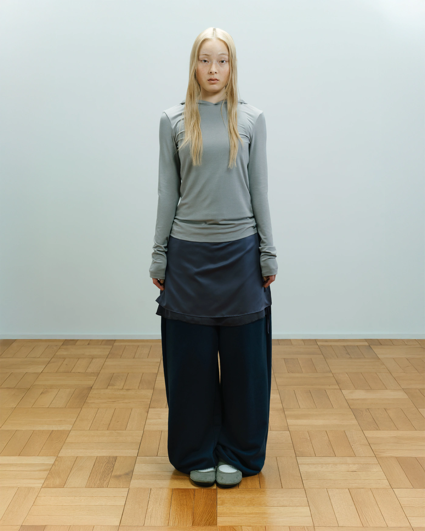 [COYSEIO] ★ 038 SATIN WRAP SKIRT 038 SATIN WRAP SKIRT SILVER - coyseio