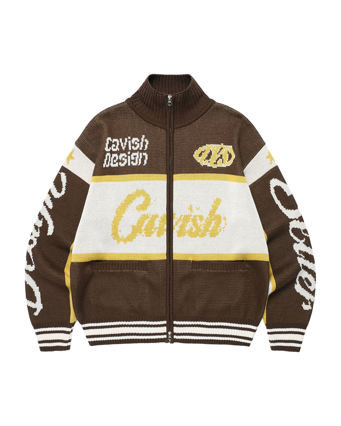 CAVISH W SELLER LOGO KNIT ZIP UP HOODIE