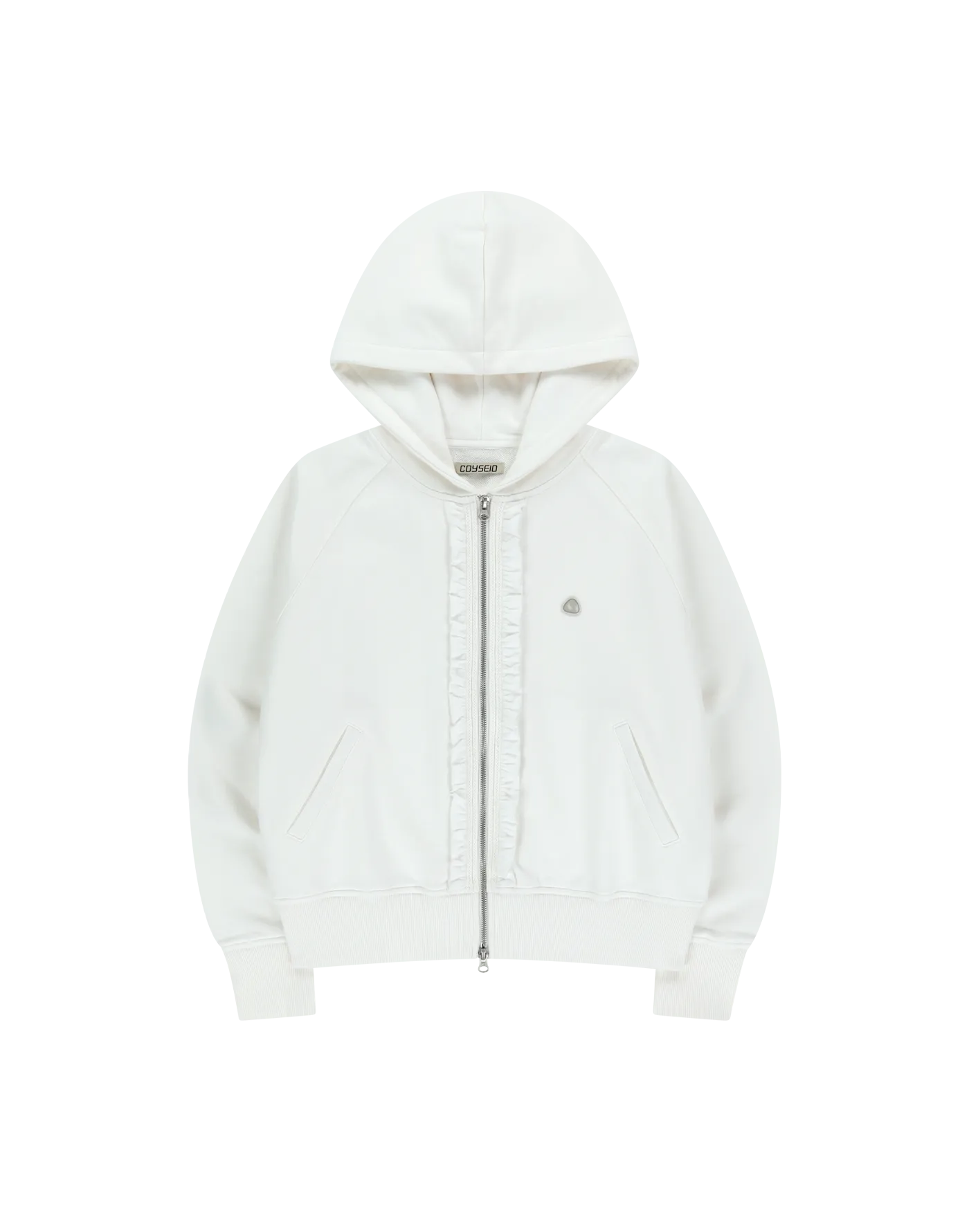COYSEIO RUFFLE LACE HOOD ZIP-UP WHITE